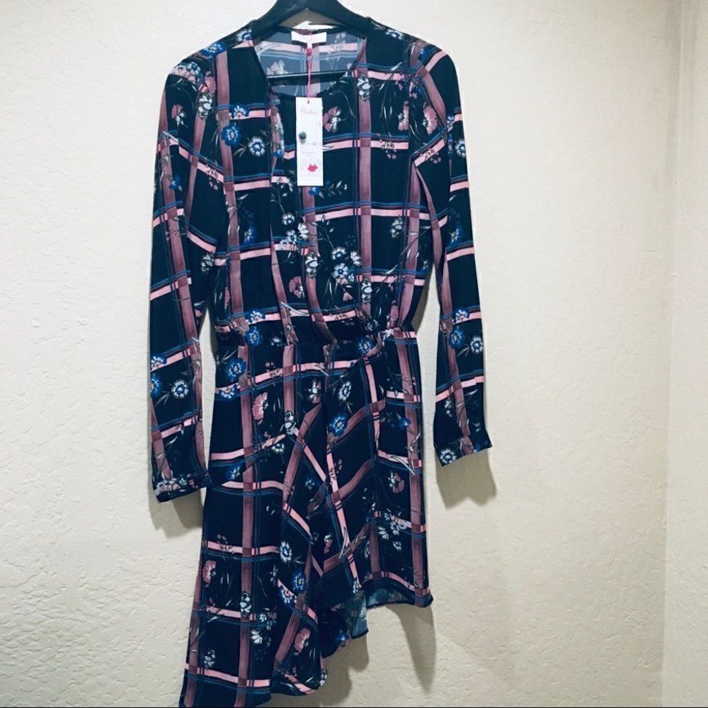 Parker NYC painterly plaid black asymmetrical XS